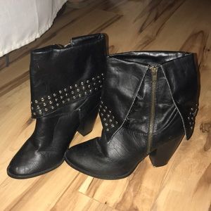 Silver studded black boots with side zipper
